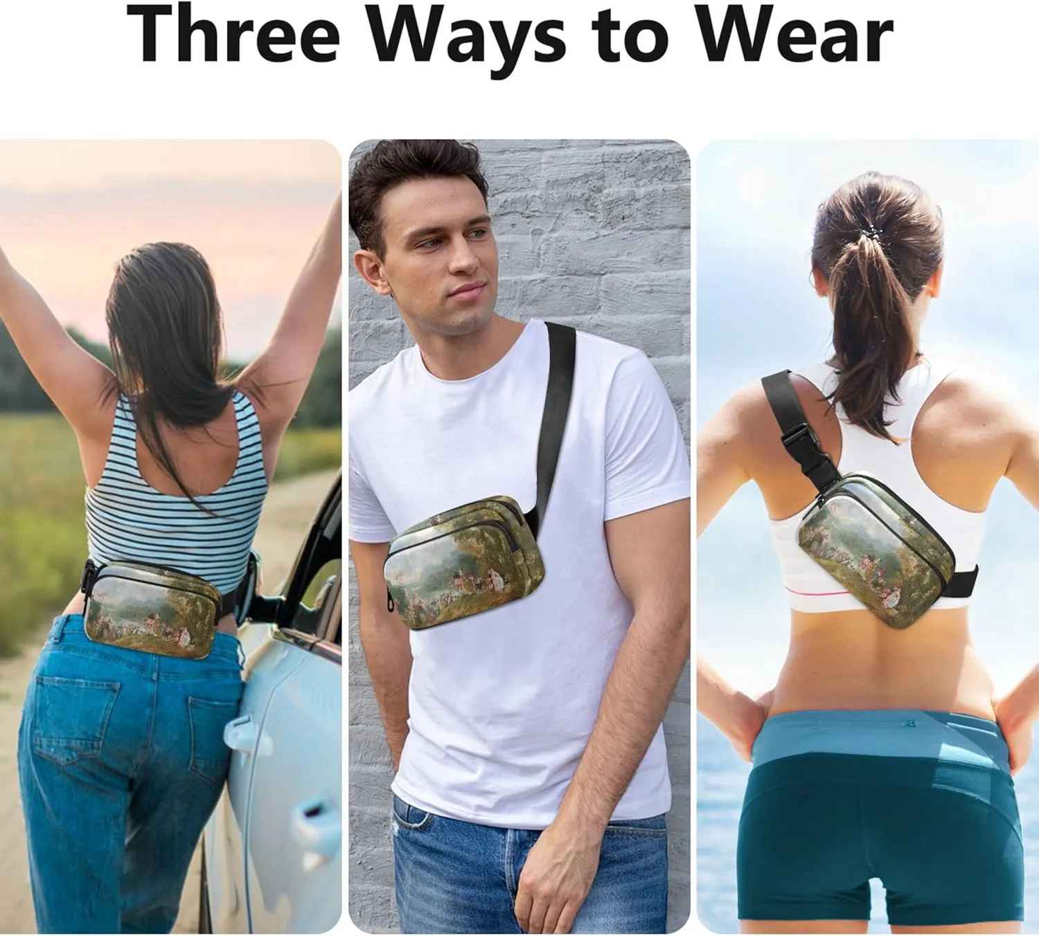 Antoine Watteau Prints Embarkation Cythera Womens Fanny Pack Funny Everywhere Belt Bag Waterproof Crossbody Waist Bag