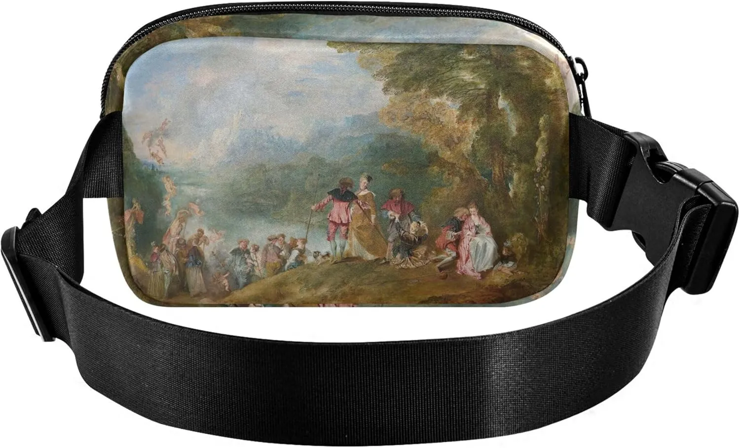 Antoine Watteau Prints Embarkation Cythera Womens Fanny Pack Funny Everywhere Belt Bag Waterproof Crossbody Waist Bag