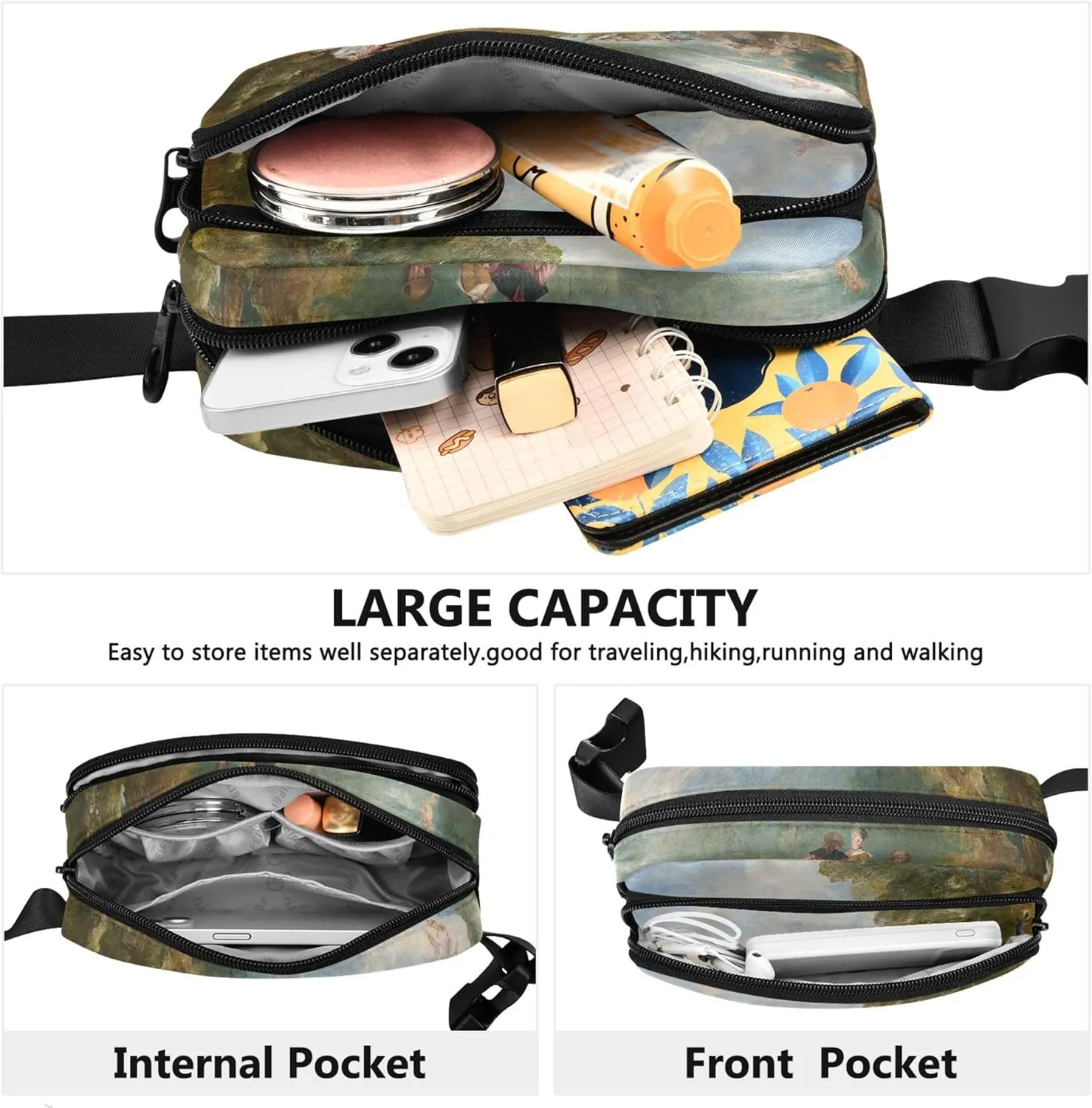 Antoine Watteau Prints Embarkation Cythera Womens Fanny Pack Funny Everywhere Belt Bag Waterproof Crossbody Waist Bag