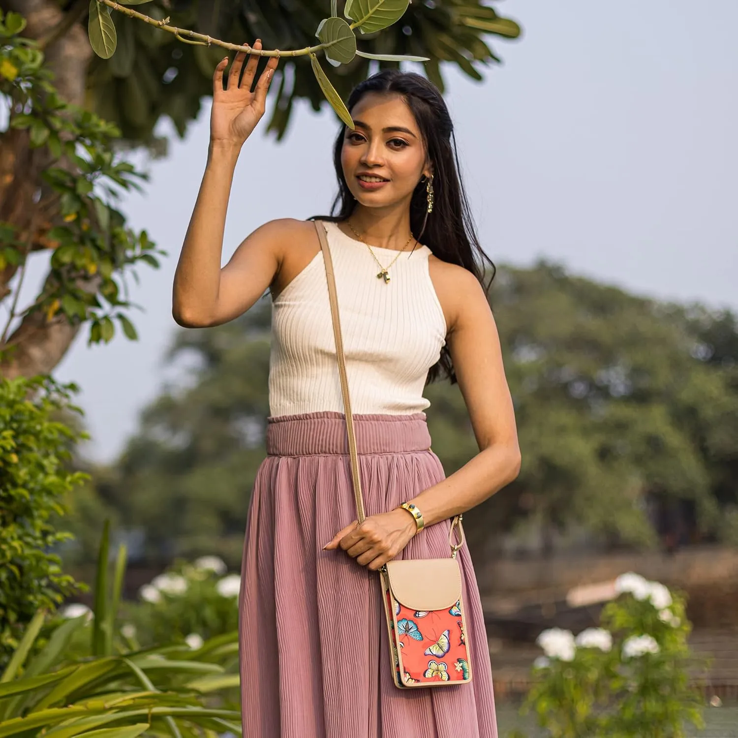Anuschka Cell Phone Crossbody RFID Blocking Wallet - Wanderlust Collection - Nylon Fabric with Genuine Leather Trim