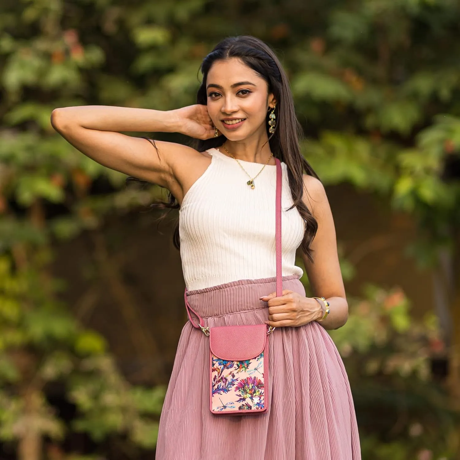 Anuschka Cell Phone Crossbody RFID Blocking Wallet - Wanderlust Collection - Nylon Fabric with Genuine Leather Trim