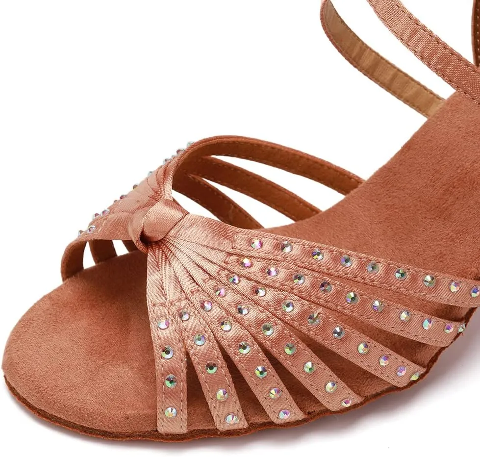 AOQUNFS Rhinestones Ballroom Dance Shoes Women Latin Salsa Practice Performance Dance Shoes,CT459