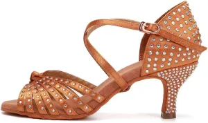 AOQUNFS Rhinestones Ballroom Dance Shoes Women Latin Salsa Practice Performance Dance Shoes,CT459