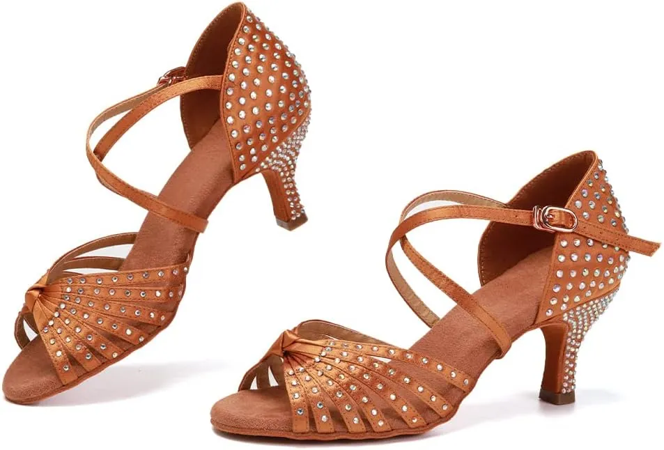 AOQUNFS Rhinestones Ballroom Dance Shoes Women Latin Salsa Practice Performance Dance Shoes,CT459