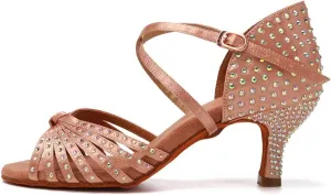 AOQUNFS Rhinestones Ballroom Dance Shoes Women Latin Salsa Practice Performance Dance Shoes,CT459