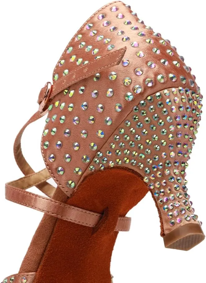 AOQUNFS Rhinestones Ballroom Dance Shoes Women Latin Salsa Practice Performance Dance Shoes,CT459