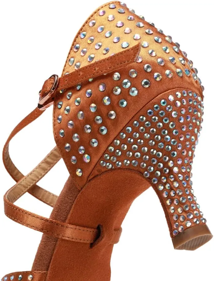 AOQUNFS Rhinestones Ballroom Dance Shoes Women Latin Salsa Practice Performance Dance Shoes,CT459