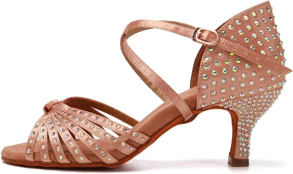 AOQUNFS Rhinestones Ballroom Dance Shoes Women Latin Salsa Practice Performance Dance Shoes,CT459