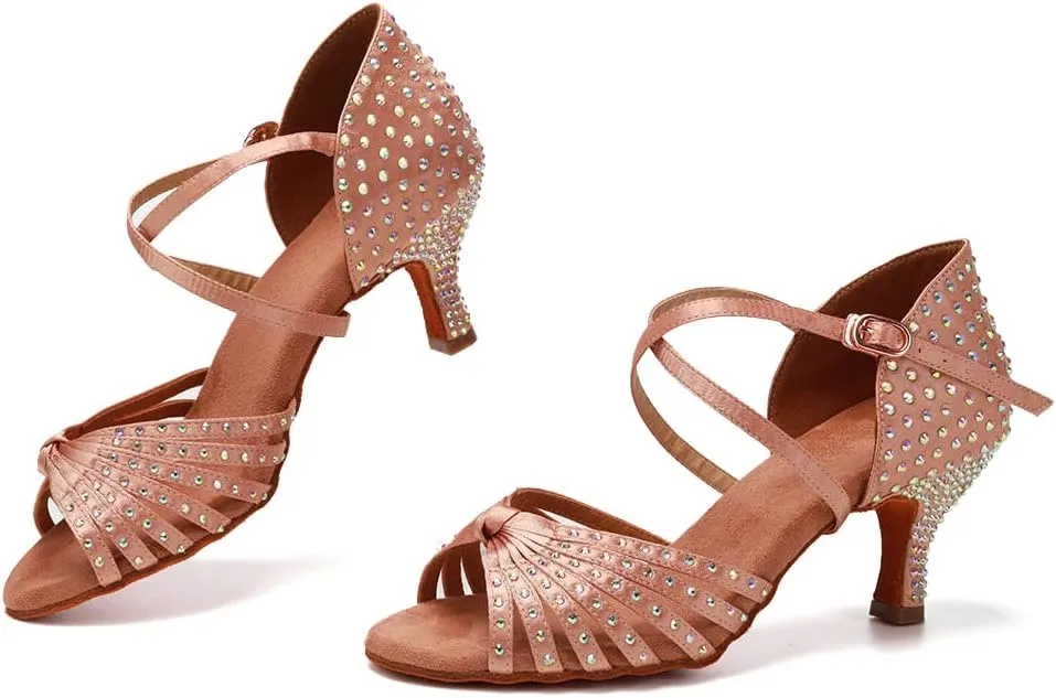 AOQUNFS Rhinestones Ballroom Dance Shoes Women Latin Salsa Practice Performance Dance Shoes,CT459