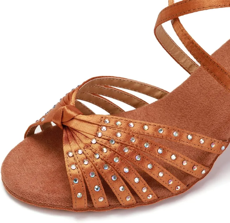 AOQUNFS Rhinestones Ballroom Dance Shoes Women Latin Salsa Practice Performance Dance Shoes,CT459