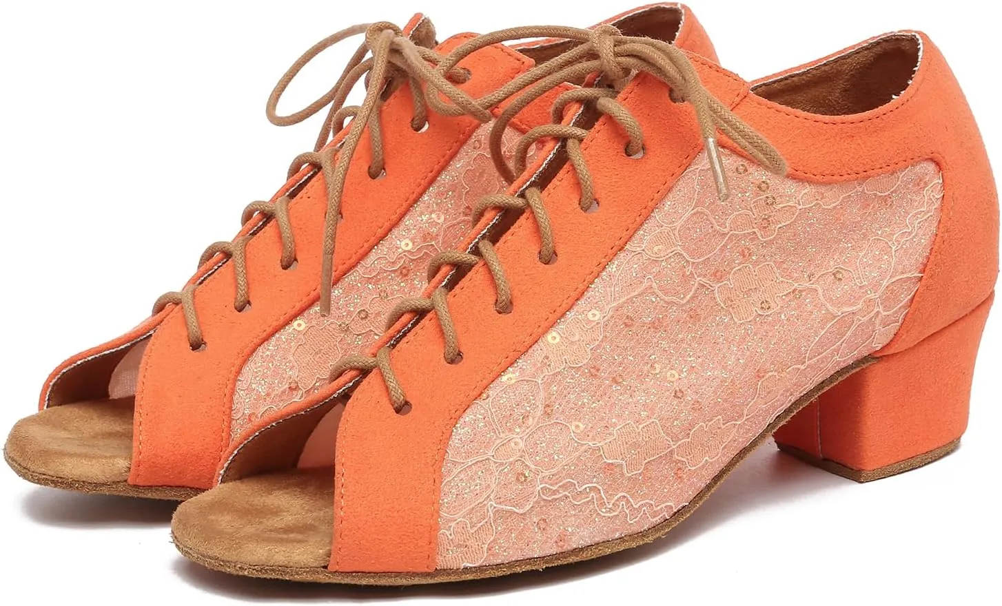 AOQUNFS Women Ballroom Dance Shoes Lace-up Latin Salsa Practice Teaching Dance Shoes,L595