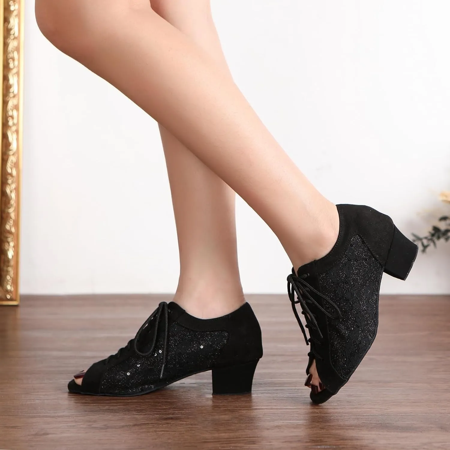 AOQUNFS Women Ballroom Dance Shoes Lace-up Latin Salsa Practice Teaching Dance Shoes,L595