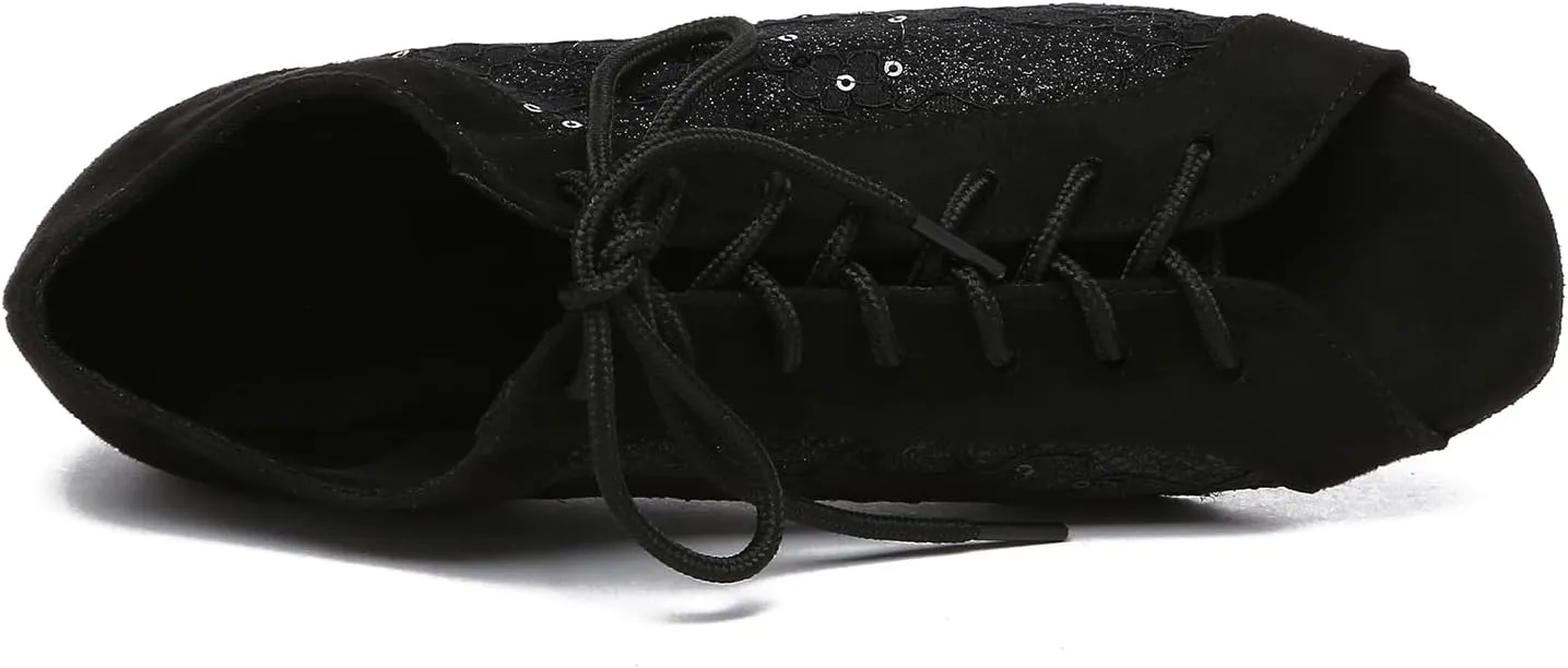 AOQUNFS Women Ballroom Dance Shoes Lace-up Latin Salsa Practice Teaching Dance Shoes,L595