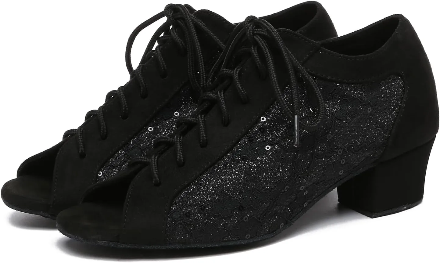 AOQUNFS Women Ballroom Dance Shoes Lace-up Latin Salsa Practice Teaching Dance Shoes,L595