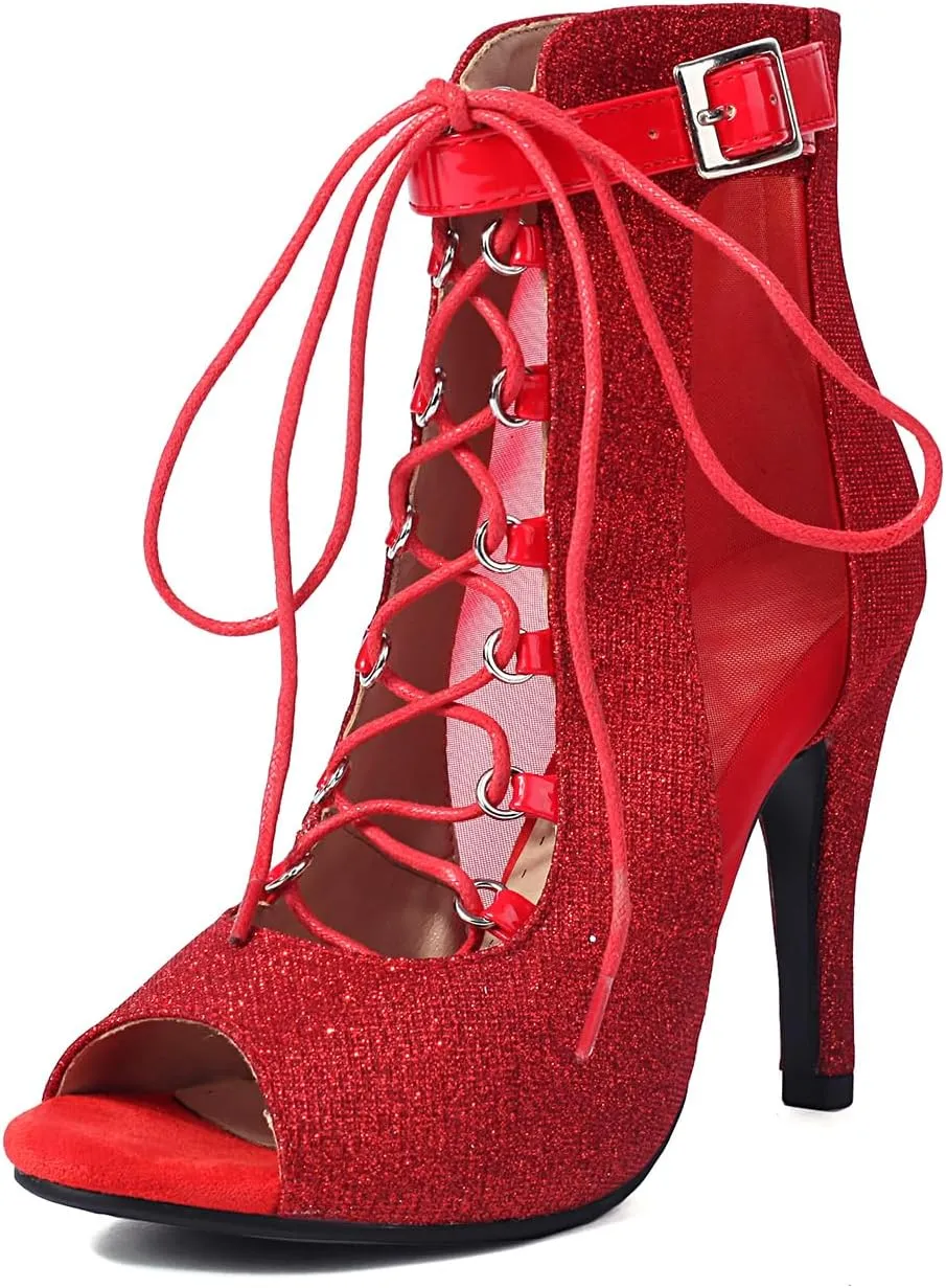 AOQUNFS Women Latin Dance Shoes Glitter Ballroom Salsa Dance Boots Practice Performance Dance Heels