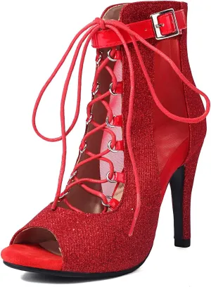 AOQUNFS Women Latin Dance Shoes Glitter Ballroom Salsa Dance Boots Practice Performance Dance Heels