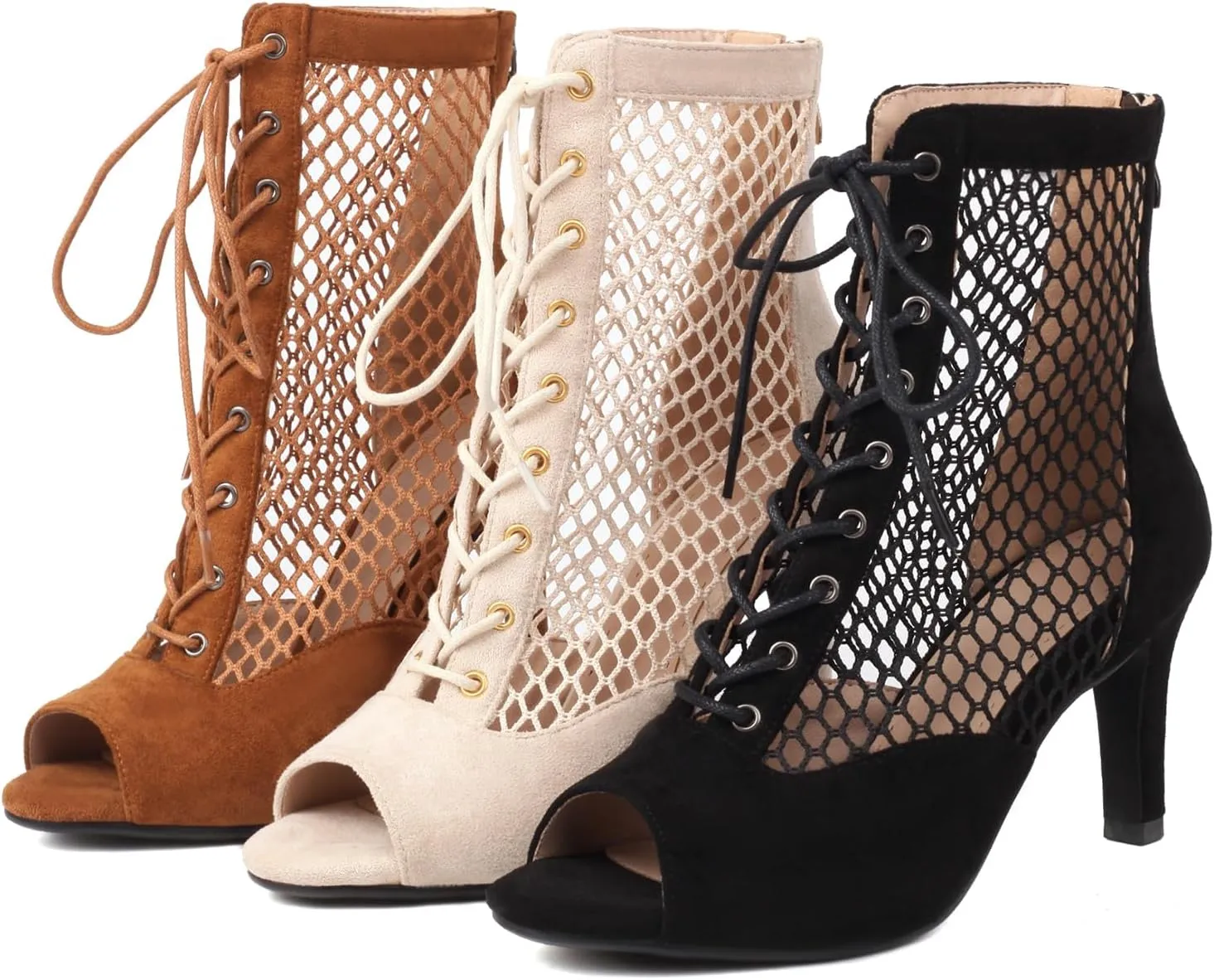 AOQUNFS Women Latin Dance Shoes Lace-up Ballroom Salsa Practice Performance Dance Heels,1052-S