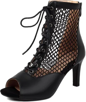 AOQUNFS Women's Ballroom Dance Shoes Lace-up Open Toe Latin Salsa Dance Heels,1052