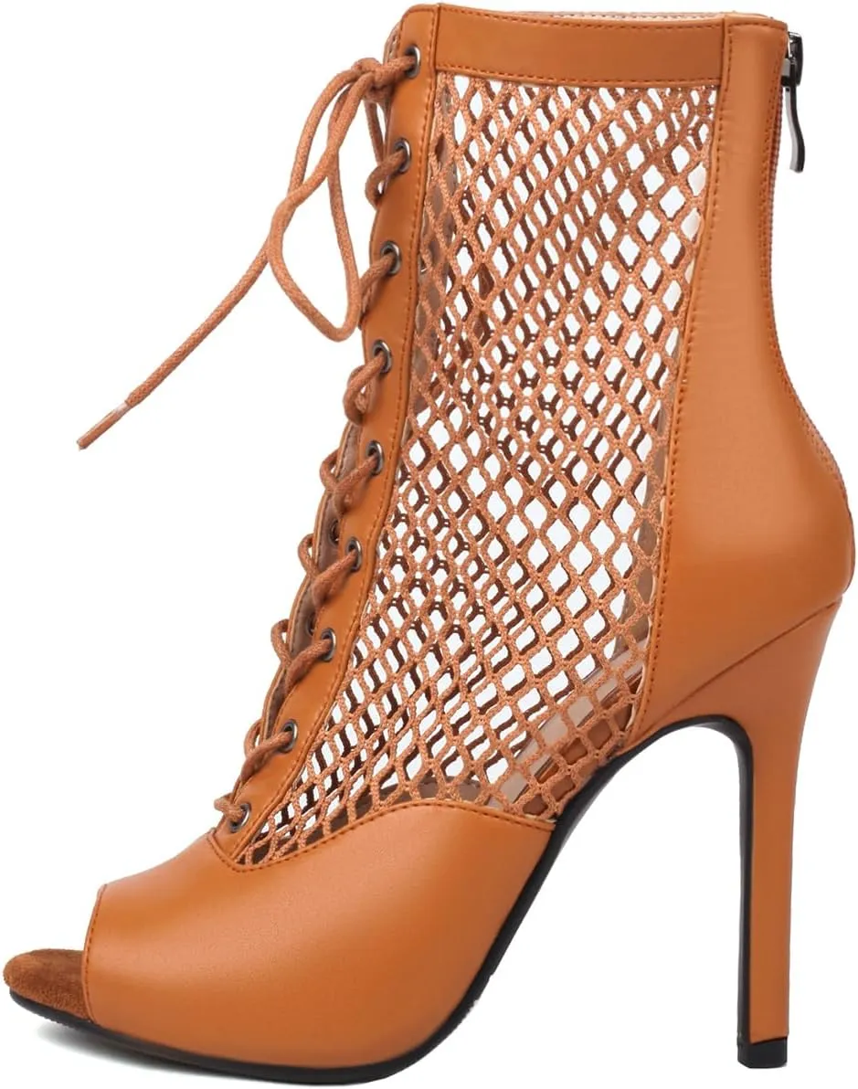 AOQUNFS Women's Ballroom Dance Shoes Lace-up Open Toe Latin Salsa Dance Heels,1052