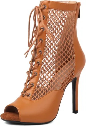 AOQUNFS Women's Ballroom Dance Shoes Lace-up Open Toe Latin Salsa Dance Heels,1052