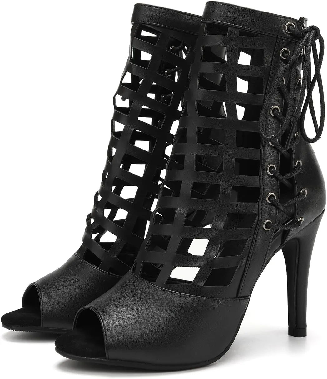 AOQUNFS Women's Ballroom Dance Shoes Open Toe Salsa Latin Dance Shoes Sexy Ankle Boots,1218