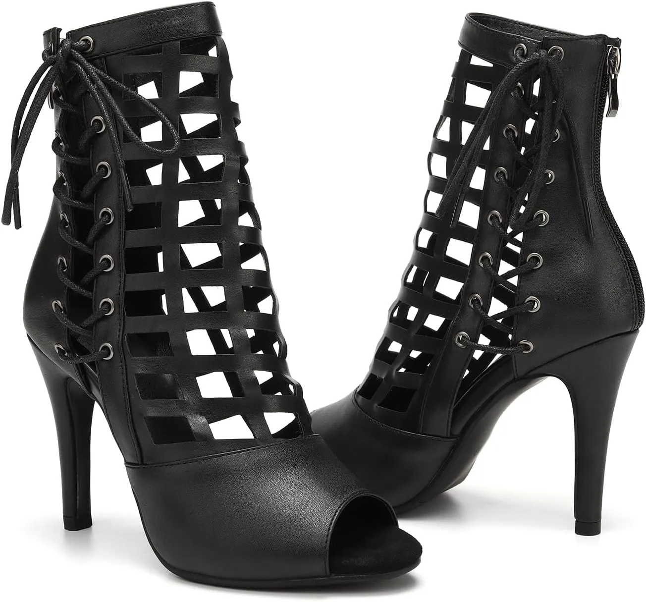 AOQUNFS Women's Ballroom Dance Shoes Open Toe Salsa Latin Dance Shoes Sexy Ankle Boots,1218