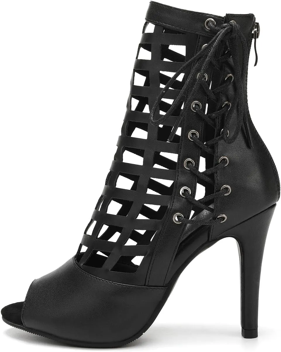 AOQUNFS Women's Ballroom Dance Shoes Open Toe Salsa Latin Dance Shoes Sexy Ankle Boots,1218