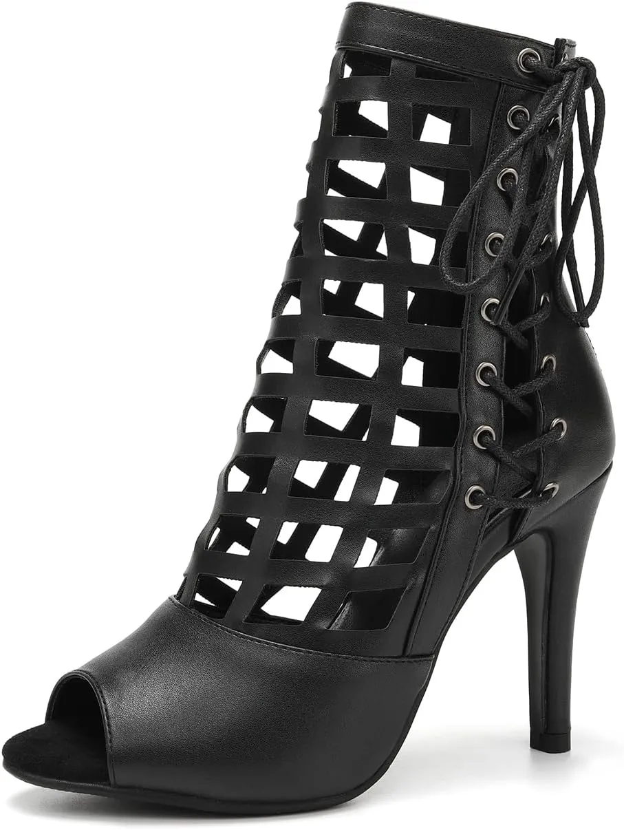 AOQUNFS Women's Ballroom Dance Shoes Open Toe Salsa Latin Dance Shoes Sexy Ankle Boots,1218