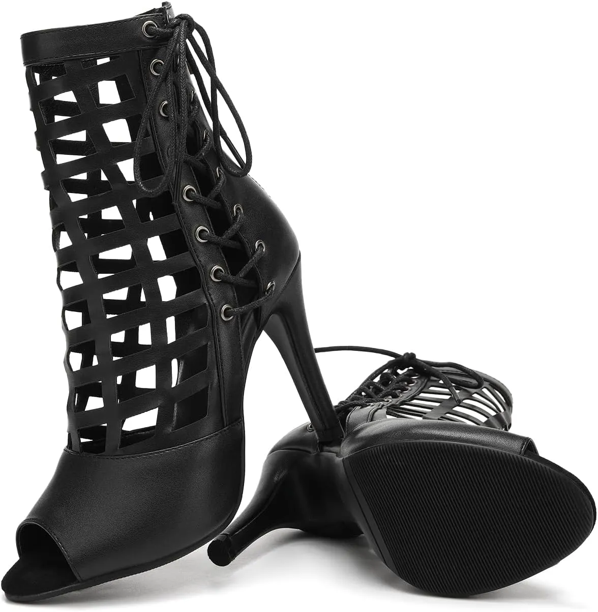 AOQUNFS Women's Ballroom Dance Shoes Open Toe Salsa Latin Dance Shoes Sexy Ankle Boots,1218