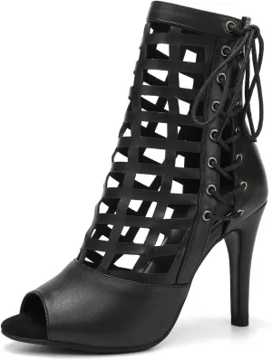 AOQUNFS Women's Ballroom Dance Shoes Open Toe Salsa Latin Dance Shoes Sexy Ankle Boots,1218