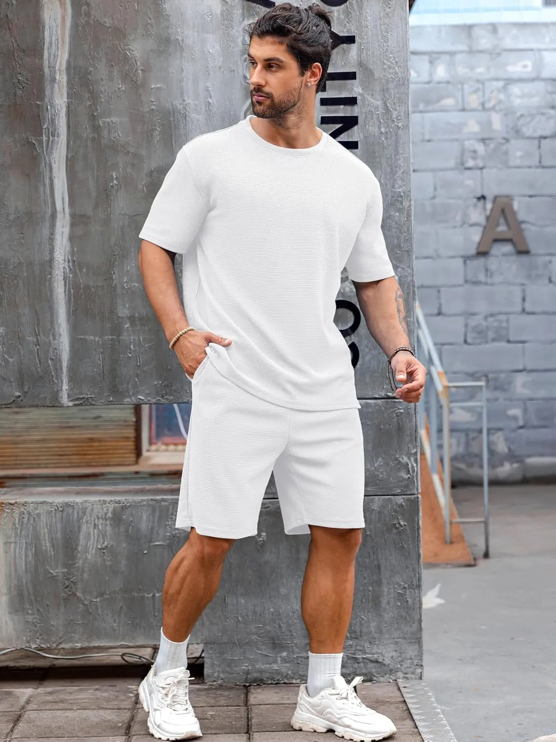 Babioboa Men's Short Sleeve Tracksuit Summer T Shirt & Shorts set 2 Pockets Oversize Two Piece Casual Daily Duty-off