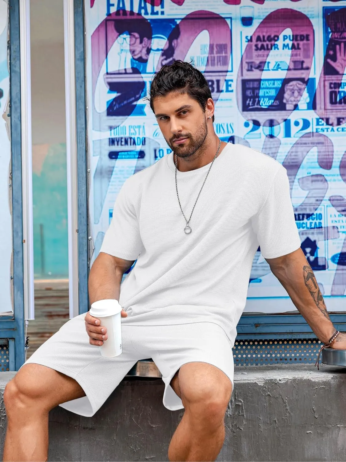 Babioboa Men's Short Sleeve Tracksuit Summer T Shirt & Shorts set 2 Pockets Oversize Two Piece Casual Daily Duty-off