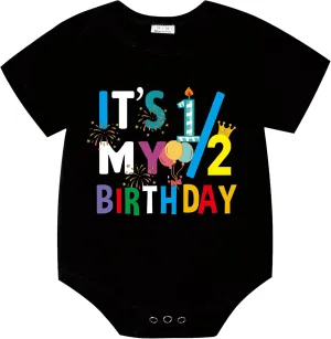 Baby First Birthday Bodysuits Boy Bowtie Playsuit Half 6 Months Old Baby Boys Bodysuits Happy Birthday Party