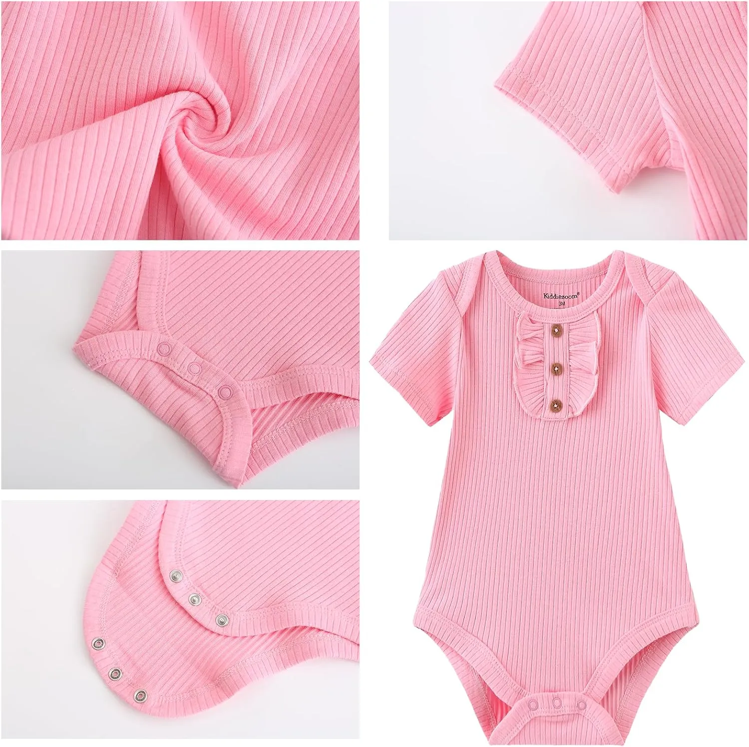 Baby Girls Boys Short Sleeve Outfit With Headband Set Clothes New Born Infant Cotton Bodysuits 7-Pack 0-12M