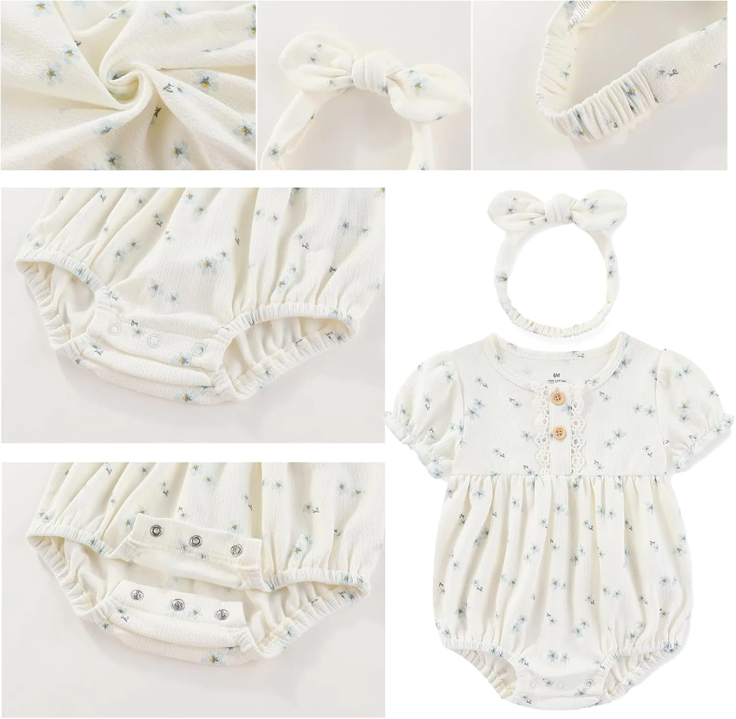 Baby Girls Boys Short Sleeve Outfit With Headband Set Clothes New Born Infant Cotton Bodysuits 7-Pack 0-12M