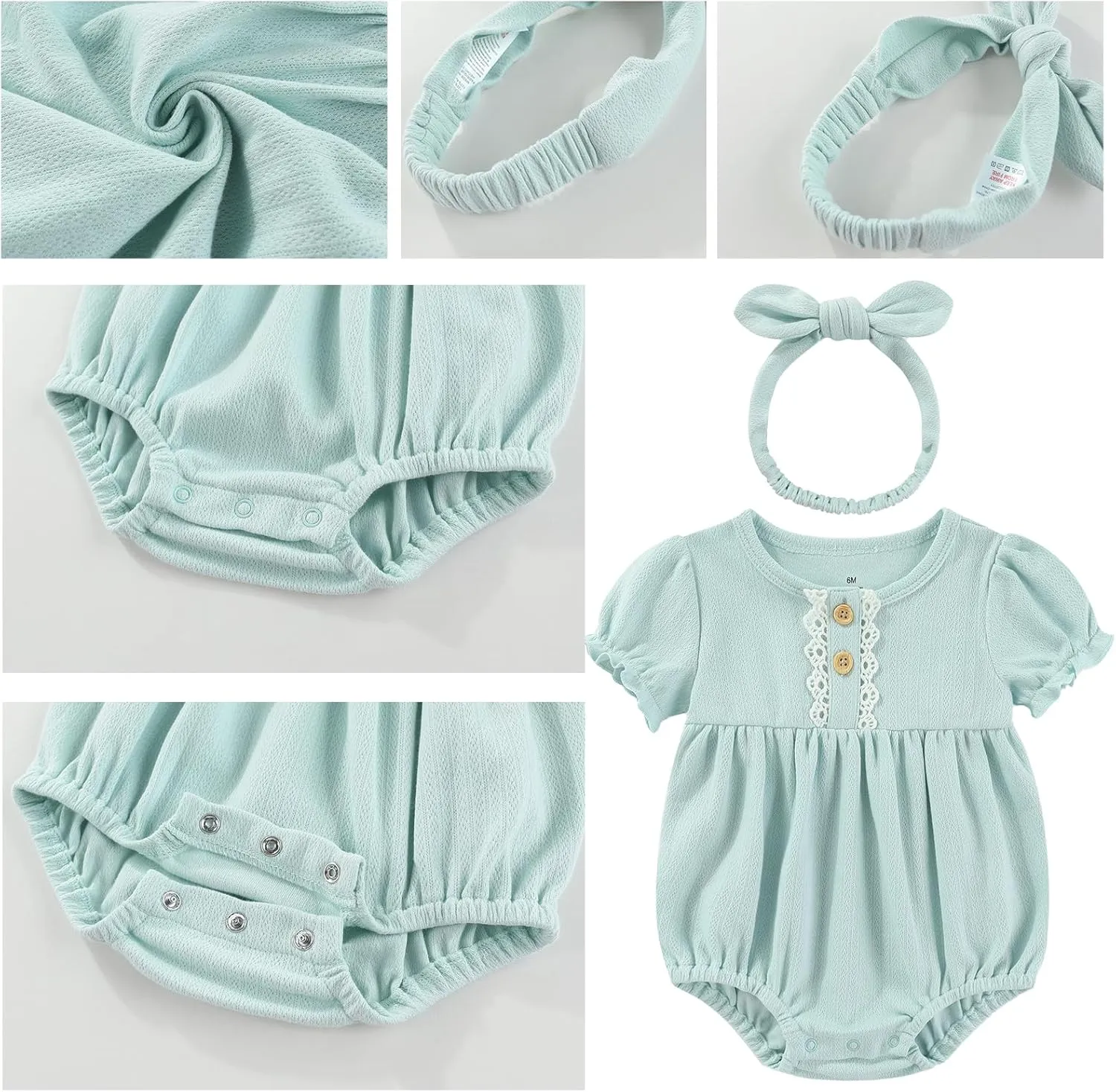 Baby Girls Boys Short Sleeve Outfit With Headband Set Clothes New Born Infant Cotton Bodysuits 7-Pack 0-12M