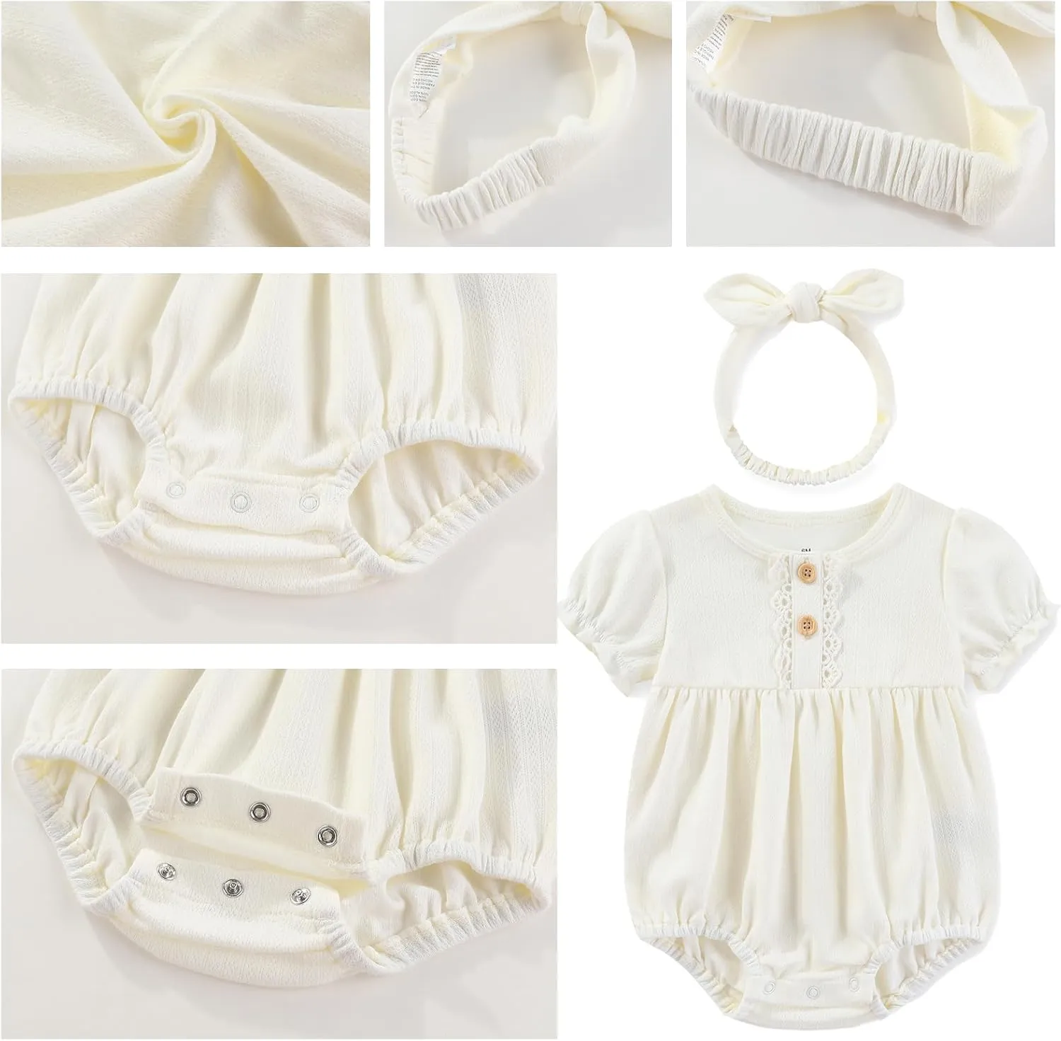 Baby Girls Boys Short Sleeve Outfit With Headband Set Clothes New Born Infant Cotton Bodysuits 7-Pack 0-12M