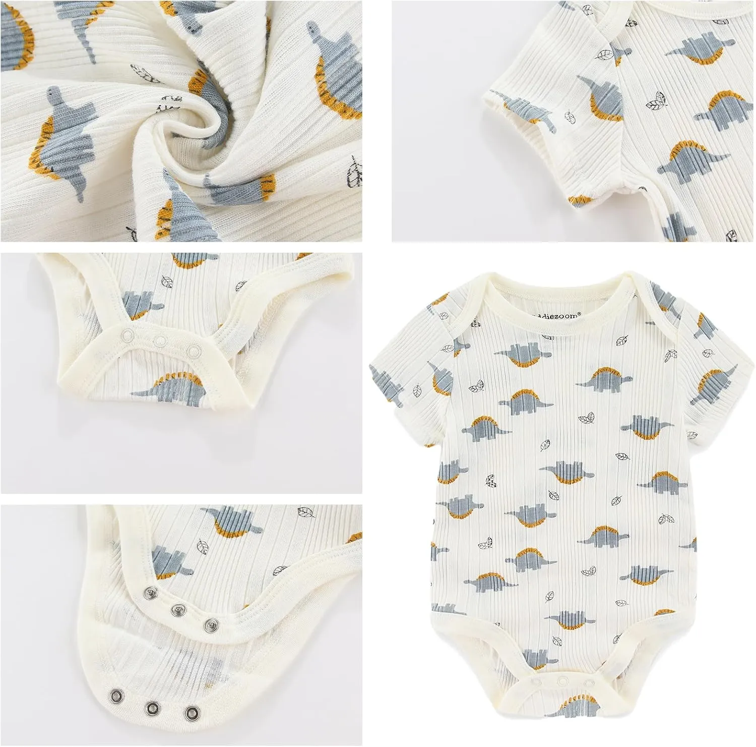 Baby Girls Boys Short Sleeve Outfit With Headband Set Clothes New Born Infant Cotton Bodysuits 7-Pack 0-12M