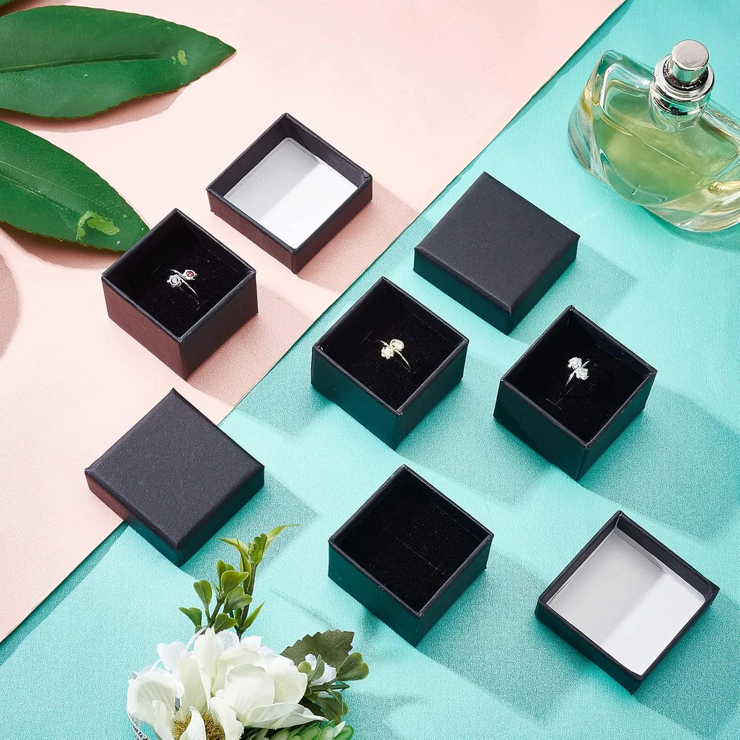 BENECREAT 24 Pack Jewelry Ring Boxes Kraft Square Cardboard Jewelry Boxes 1.7x1.7x1.18inch for Jewelry, Wedding Party, Valentine Festival Gift Packaging, Black