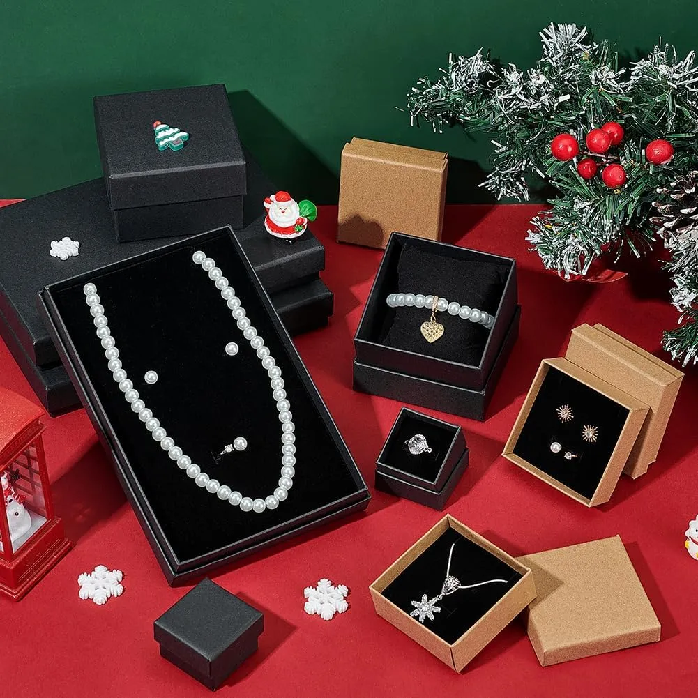 BENECREAT 24 Pack Jewelry Ring Boxes Kraft Square Cardboard Jewelry Boxes 1.7x1.7x1.18inch for Jewelry, Wedding Party, Valentine Festival Gift Packaging, Black