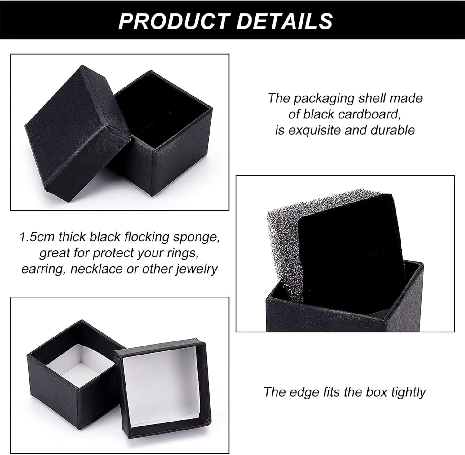 BENECREAT 24 Pack Jewelry Ring Boxes Kraft Square Cardboard Jewelry Boxes 1.7x1.7x1.18inch for Jewelry, Wedding Party, Valentine Festival Gift Packaging, Black