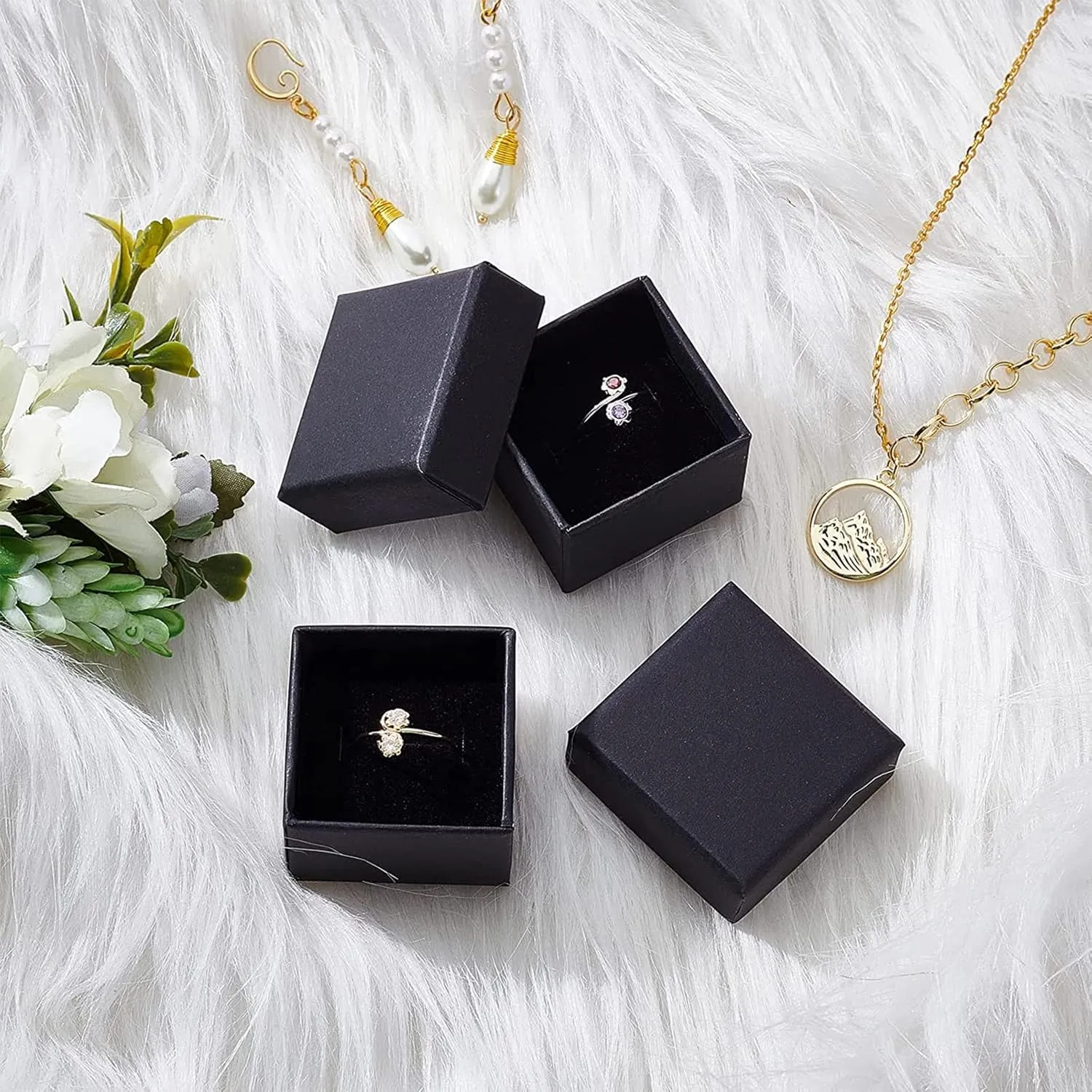 BENECREAT 24 Pack Jewelry Ring Boxes Kraft Square Cardboard Jewelry Boxes 1.7x1.7x1.18inch for Jewelry, Wedding Party, Valentine Festival Gift Packaging, Black