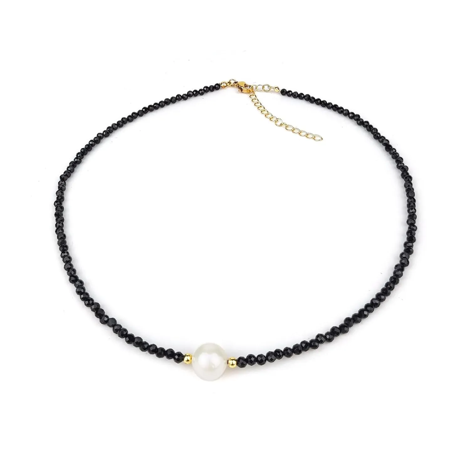 Black Spinel Necklaces for Women, Natural Freshwater Black Pearl Necklace, 18k Gold Plated 18 Inches Adjustable Chain Pearl Choker Necklace