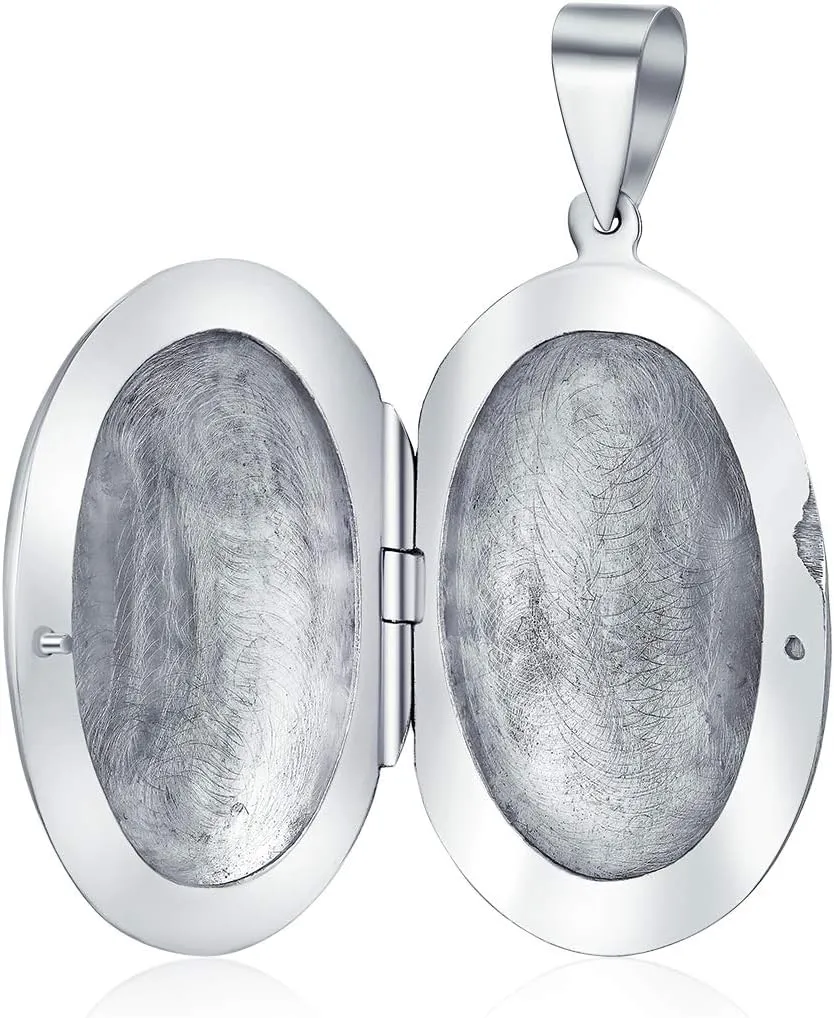 Bling Jewelry Vintage Style Personalized Engrave Floral Leaf Oval Photo Lockets for Women .925 Silver Necklace Pendant Holds Pictures Available in Small Medium Large