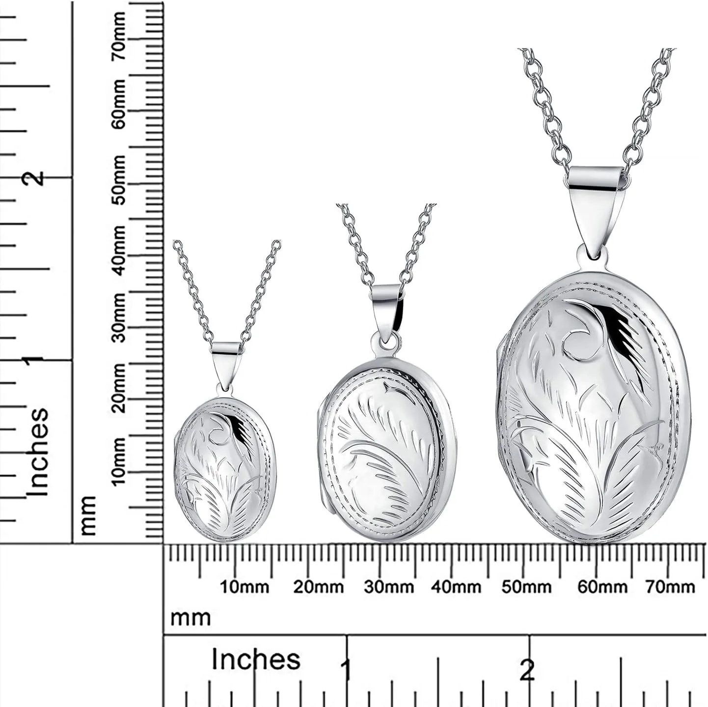 Bling Jewelry Vintage Style Personalized Engrave Floral Leaf Oval Photo Lockets for Women .925 Silver Necklace Pendant Holds Pictures Available in Small Medium Large