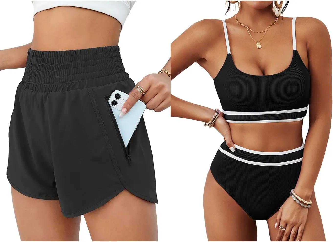 BMJL Women's Athletic Shorts High Waisted Running Shorts Pocket Sporty Shorts Gym Elastic Workout Shorts(L,Black)