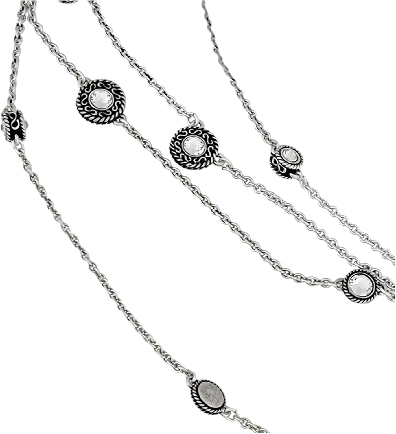 Bohemian Crystal Silver Tone Disc Chain Necklace Long 40-45" Body NWOT Fashion Necklaces Trendy Accessories Stylish Additions Chic Details