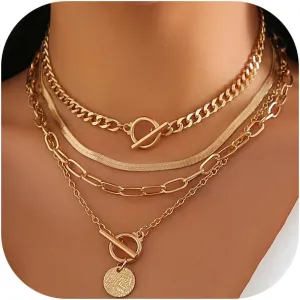 Boho Layered Necklaces for Women Trendy Gold Stackable Necklaces Set Bohemian Layering Turquoise Herringbone Paperclip Chain Choker Necklace Jewelry Gifts