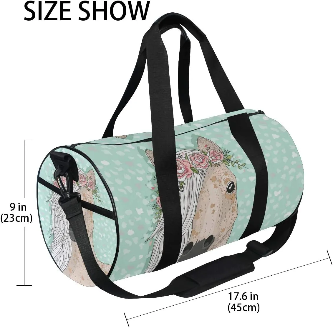 Bolaz Sports Gym Travel Duffle Bag Horse Flowers Luggage for Men and Women