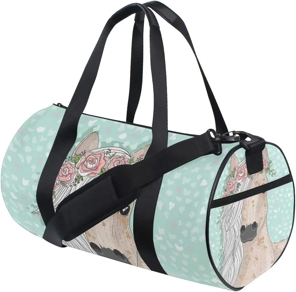 Bolaz Sports Gym Travel Duffle Bag Horse Flowers Luggage for Men and Women